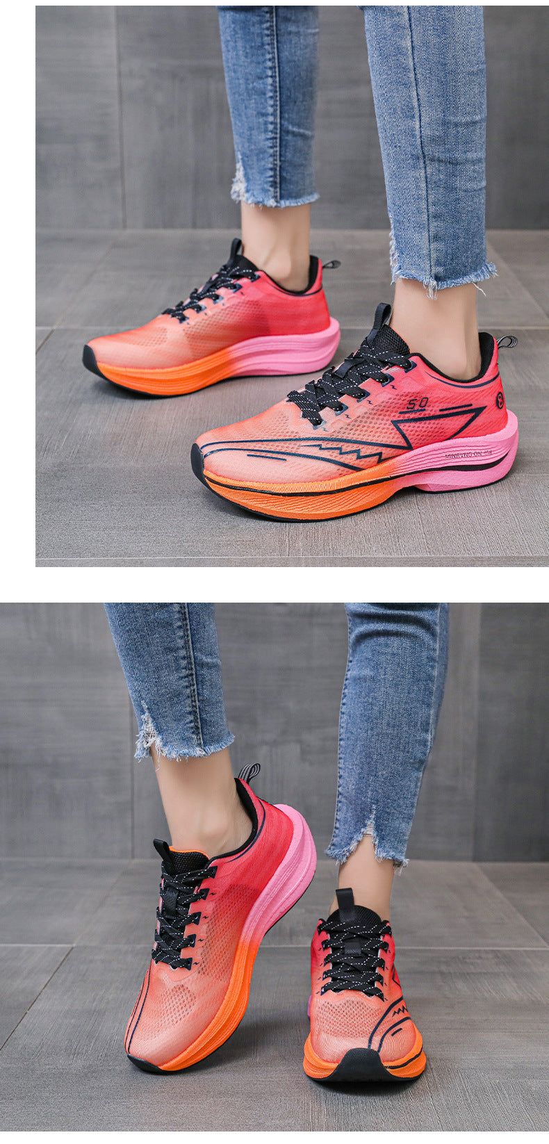 Carbon Plate Running Shoes Mesh Ultra-light Breathable Sports Shoes Men Couple All-match Casual Popcorn Running Shoes Breathable Lightweight
