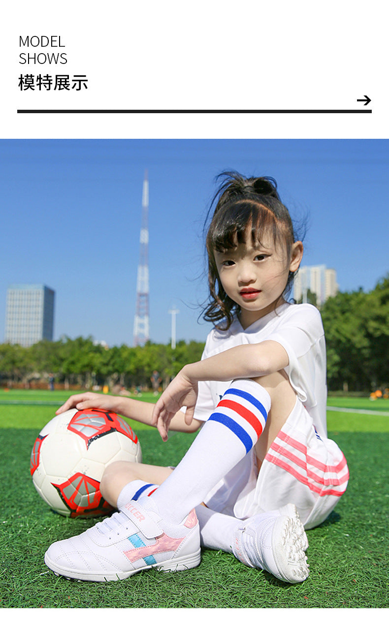 New football shoes for men and women with Velcro for children TF Broken Nail Style Youth Student Grassland Flat Training Shoes