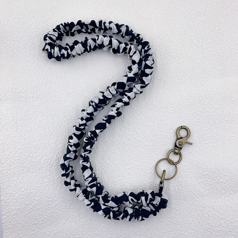 Keychain Large Elastic Polyester Wrinkle Print Hanging Ring Buckle Work Badge Phone Lanyard Chain