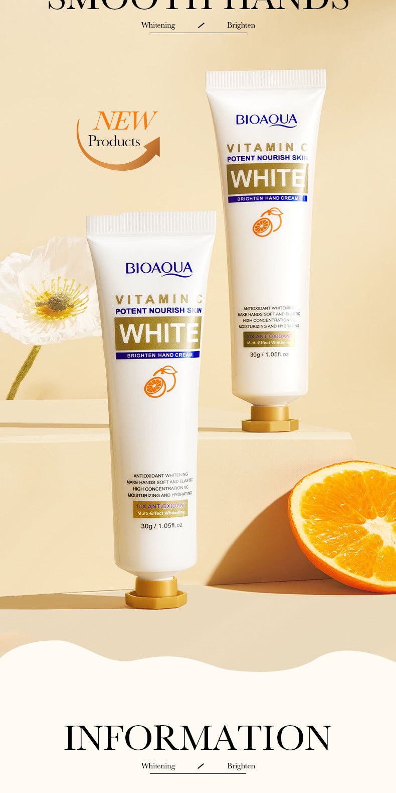 BIOAOUA Vitamin C Whitening and Brightening Hand Cream Anti-Cracking Moisturizing Whitening Hand Cream Wholesale