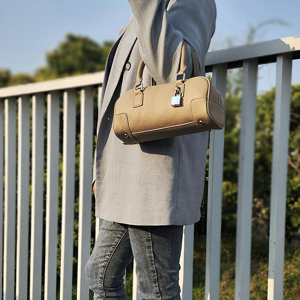 Niche Genuine Leather Women's Boston Handbag2025New Simple Fresh Pillow Bag Versatile Shoulder Crossbody Bag