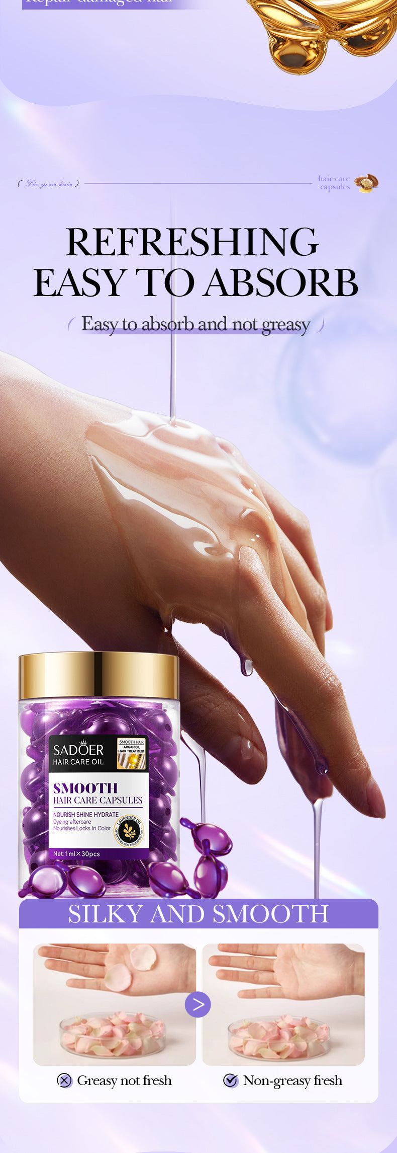 Nut Oil Hair Care Capsules SADOER Improve Frizz Essential Oil Capsule Conditioner  Wholesale