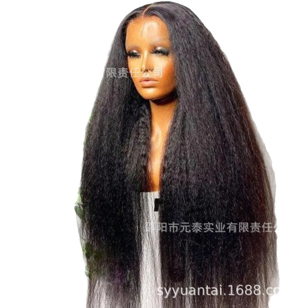 Kinky Straight 13x4 Lace Front Synthetic Wig Long Black Wigs
