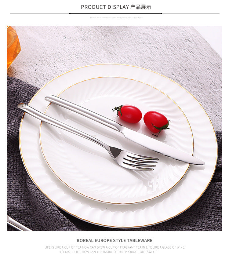 American Style Stainless Steel Western Steak Knife Slanted Tail Knife Fork Spoon Mirror Polished Tea Set3Solid Fork with Teeth
