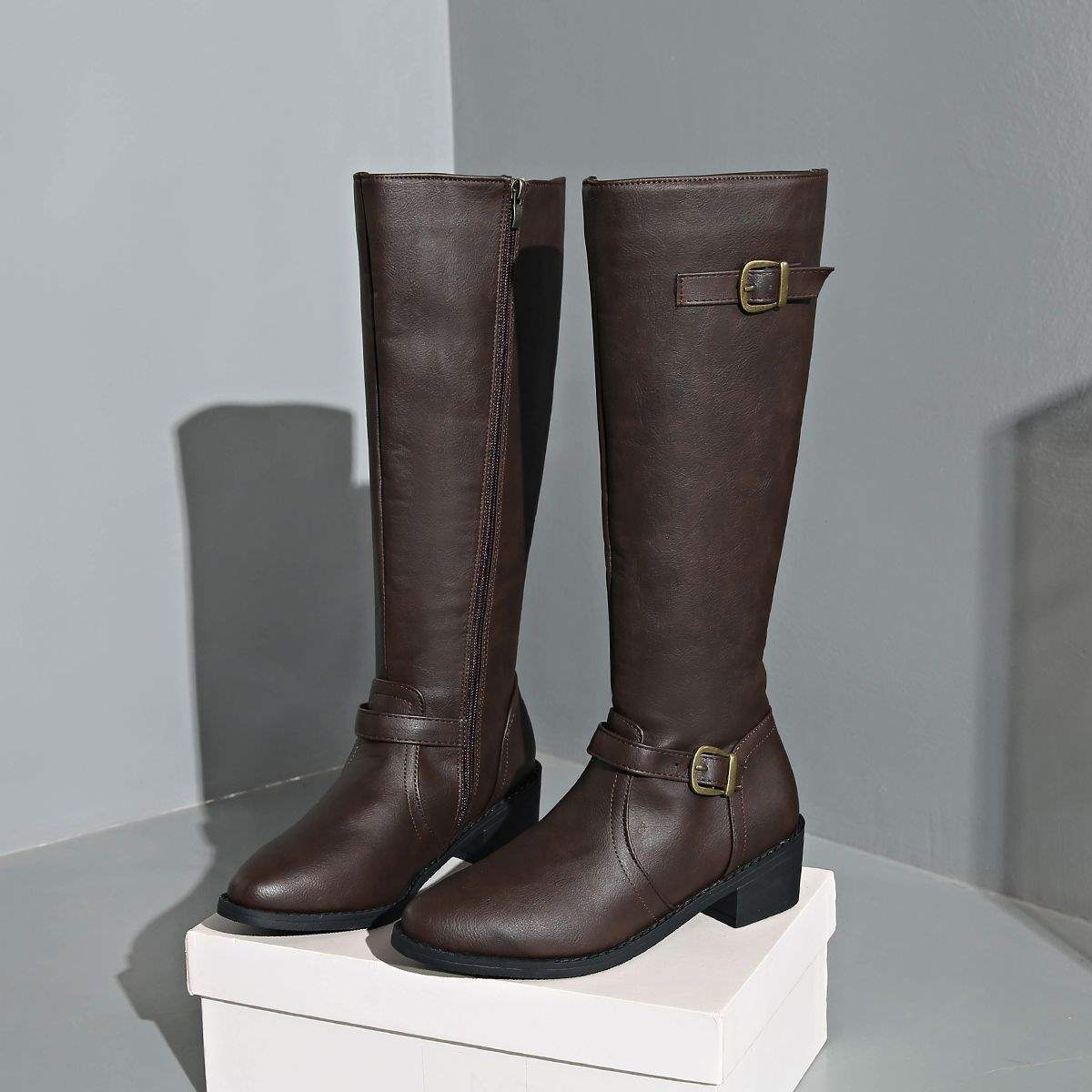 European and American Style Long Boots for Women Riding Boots2025New straight-leg boots mid-heel Martin boots knee-high boots