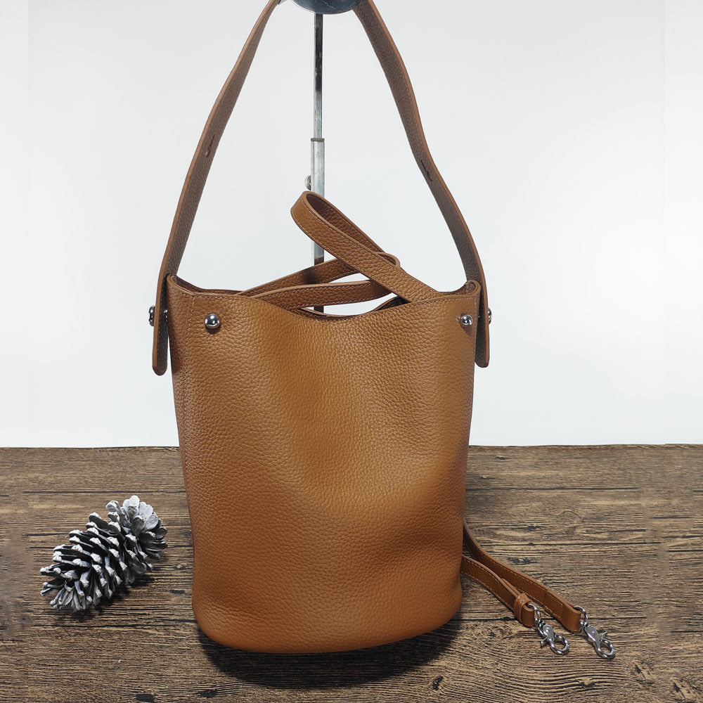 Guangzhou Genuine Leather Women's Bag Large Capacity Tote Bag Top Layer Cowhide Bucket Bag Handheld Shoulder Crossbody Bag Trendy