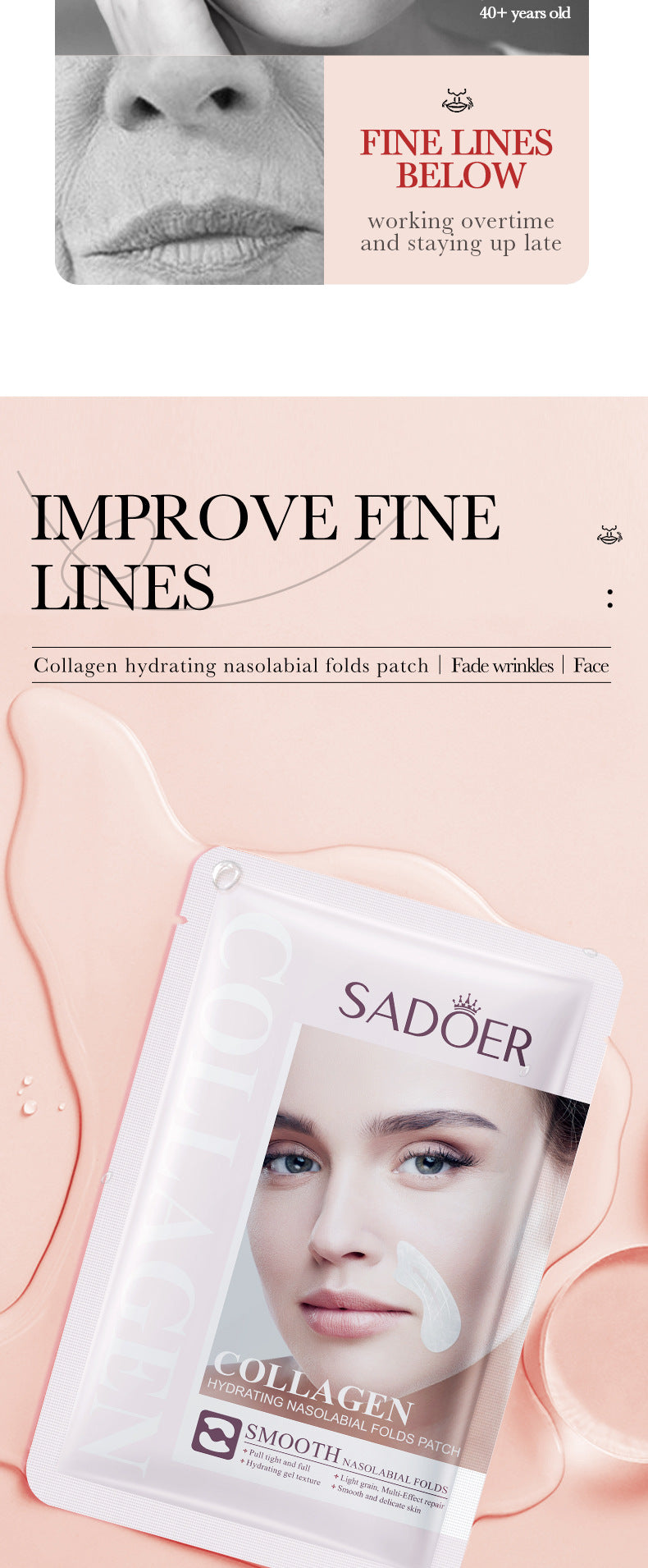 Nasolabial Fold Stickers2.7g SADOER Collagen Hydrating Gel Lifting Patch  Enmu Wholesale