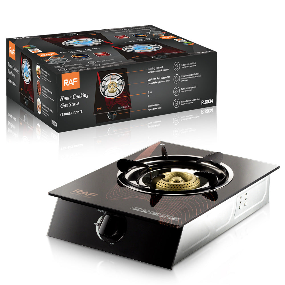European Standard Gas Stove Single Burner Household Liquefied Gas Tabletop Flameout Protection Glass Rotating High Heat Natural Gas R.8034