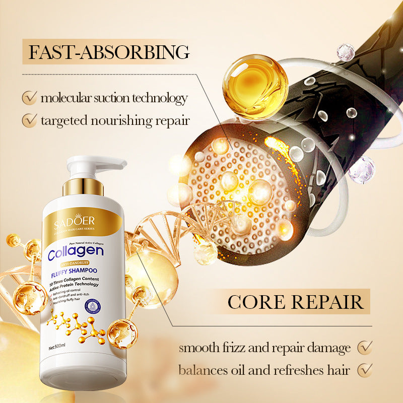 Collagen Anti-Dandruff Shampoo500ml SADOER Smooth Clean Fluffy Shampoo Wholesale