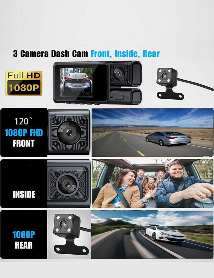 New S19HD Night Vision Three-Channel Dash Cam1080P HD Rearview Mirror Three-Lens Reversing Image