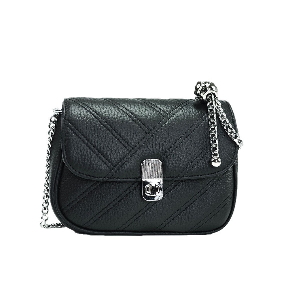 Genuine Leather Women's Bag New Metal Chain Small Square Bag Simple Versatile Chanel Style Single Shoulder Solid Color Embroidered Thread Crossbody Bag