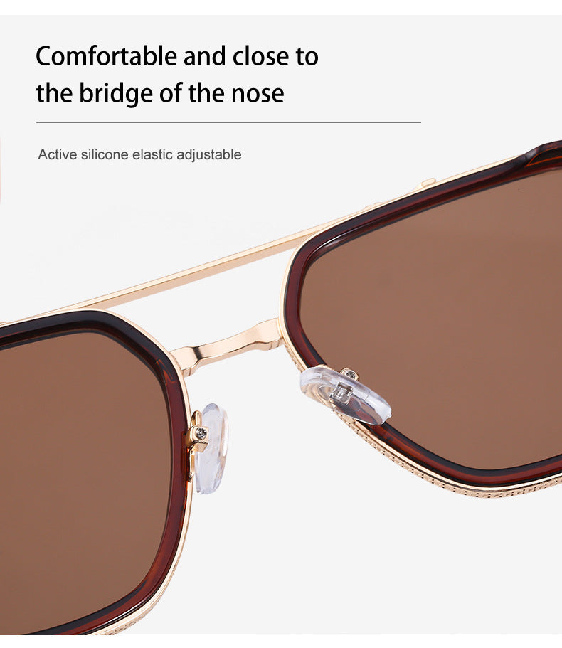 Vintage Double Bridge Square Frame Men's Sunglasses Outdoor Hiking Trendy Sunglasses Sun Protection Glasses Wholesale shades