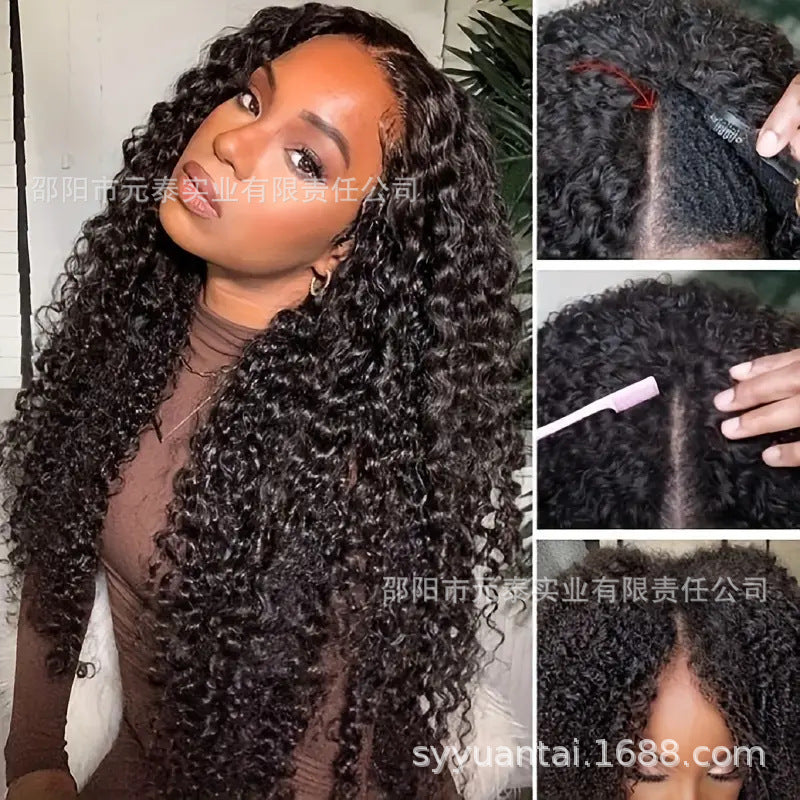 Kinky Curly V Part Wigs Human Hair No Leave Out Glueless Wig