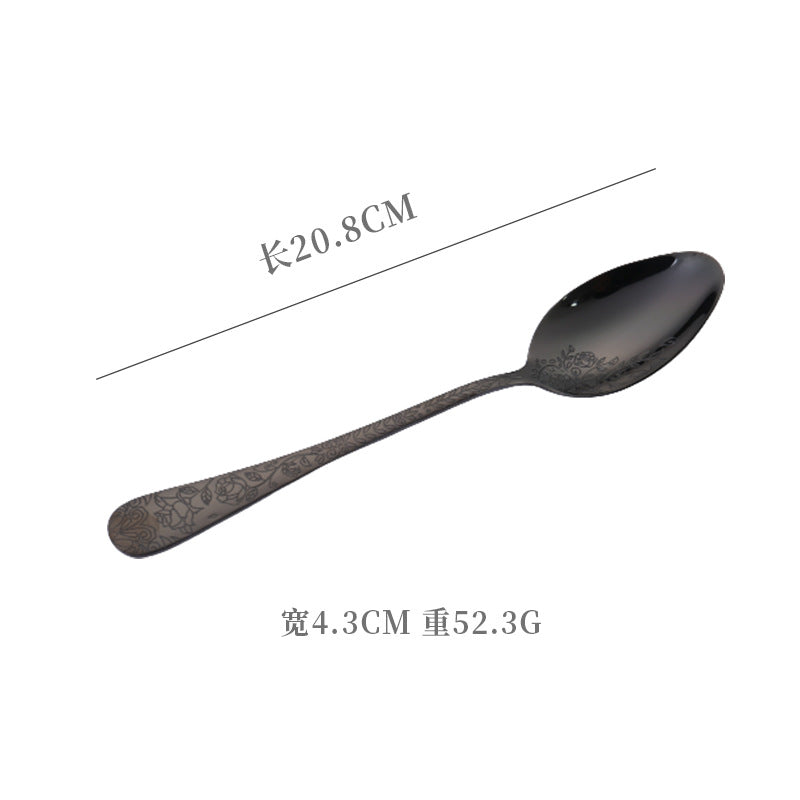 Vintage Pattern National Trend Stainless Steel Cutlery Set Five-Piece Set Western Steak Knife Fork Spoon Dessert Spoon Fork