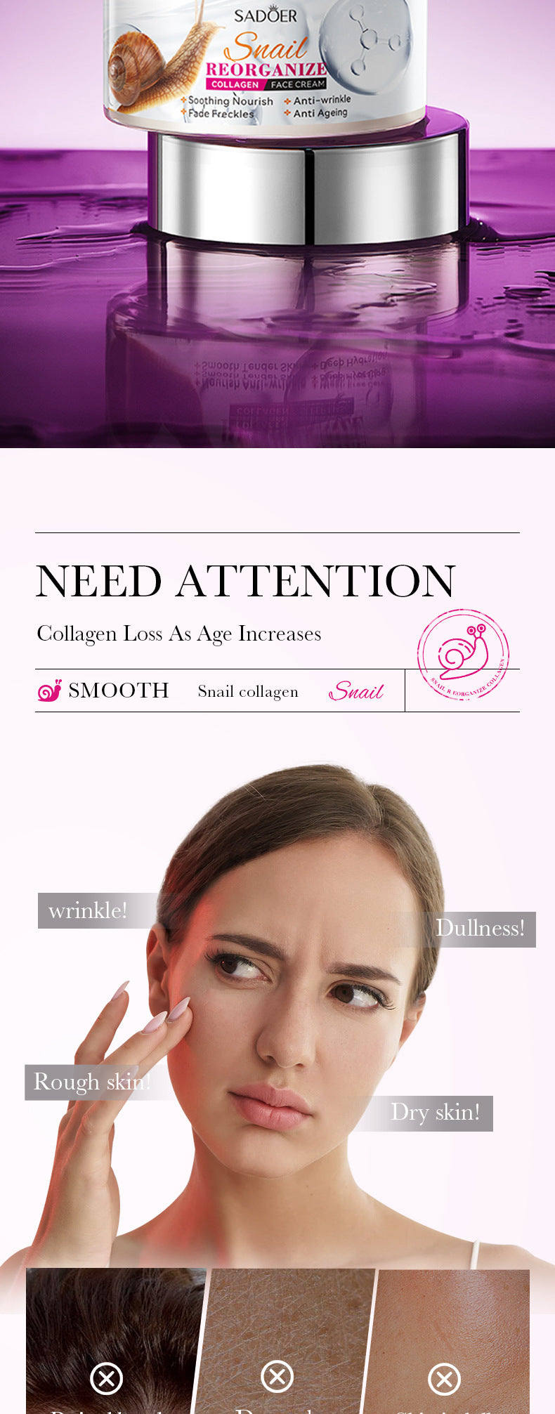 Snail Face Cream50g Collagen Hydrating Moisturizing Cream  Foreign Trade Wholesale