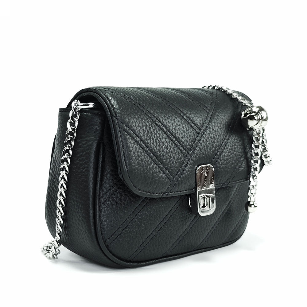 Genuine Leather Women's Bag New Metal Chain Small Square Bag Simple Versatile Chanel Style Single Shoulder Solid Color Embroidered Thread Crossbody Bag