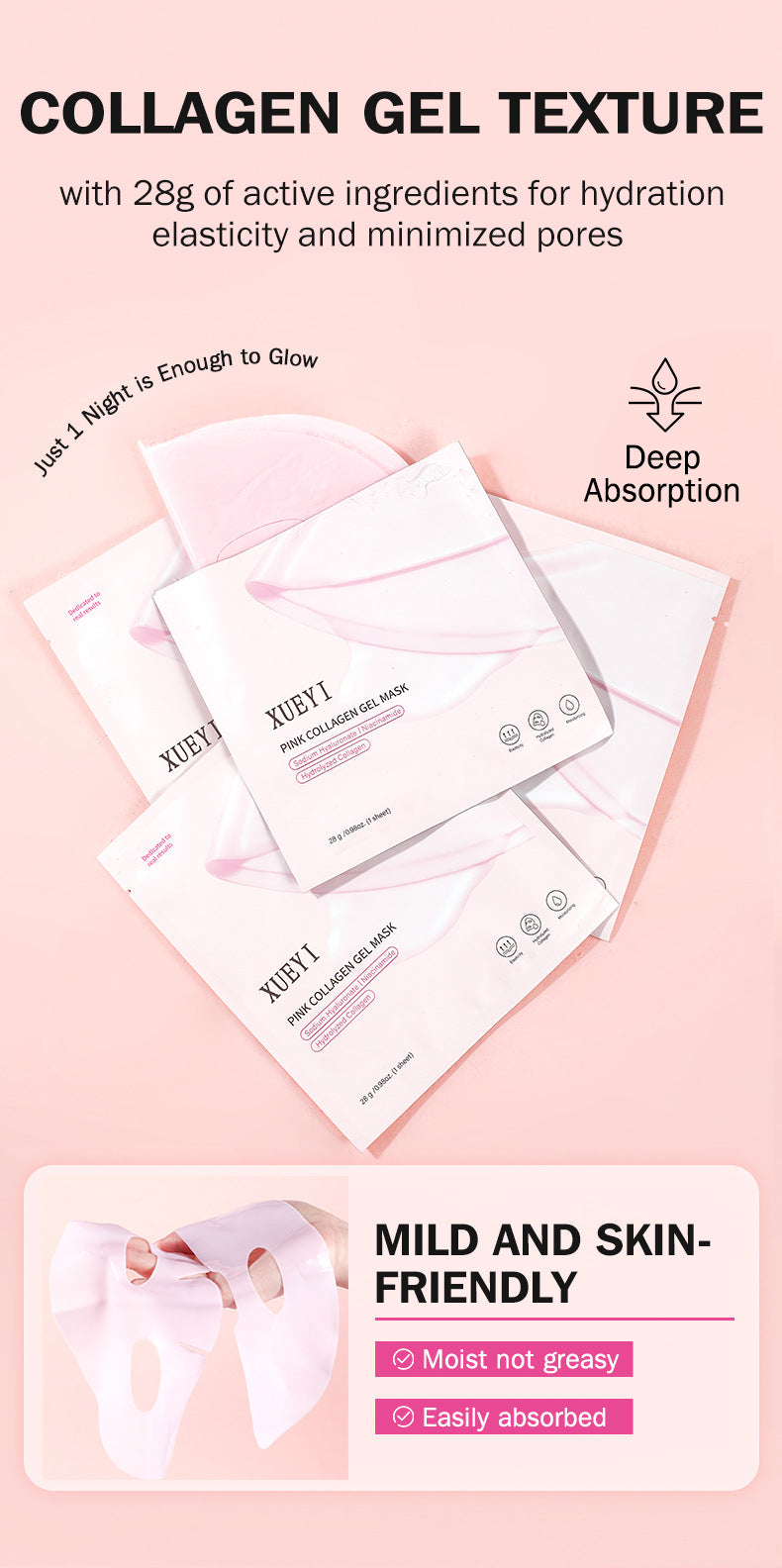 In Stock Pink Collagen Jelly Mask Elastic Moisturizing Firming Glass Glow Skin Night Mask