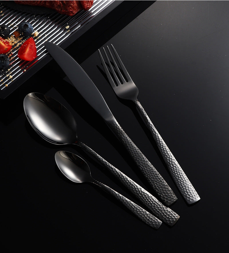 410Stainless Steel Cutlery Restaurant Western Hammered Square Handle Knife Fork Spoon Set Hotel Home Steak Knife Fork