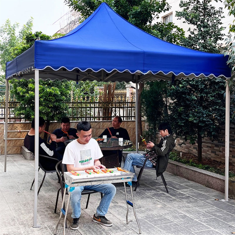 Outdoor Four-Legged Advertising Tent with Printed Text, Retractable Folding Sunshade Large Umbrella, Four-Corner Rainproof and Sunproof Shelter for Stall Use