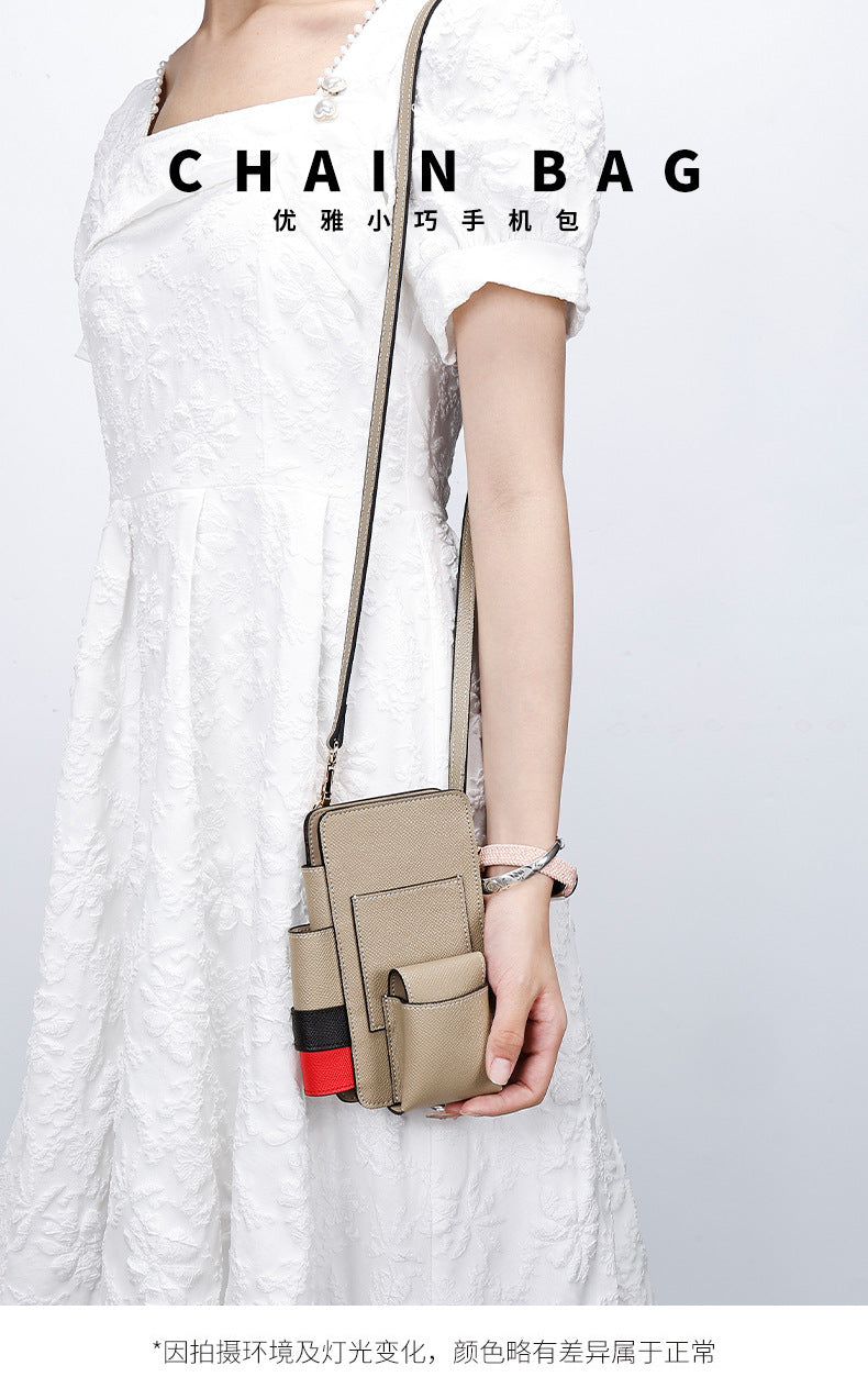 High-Quality Texture Fashion Versatile Lock Buckle Phone Bag Palm Print Genuine Leather Trendy Box Bag Simple Solid Color Crossbody Mini
