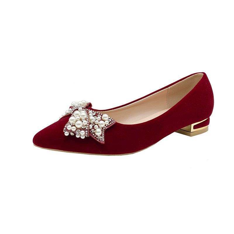 Wedding Shoes for Women Bride Low Heel Chinese Style Xiuhe Wedding Dress Two-Way Toast Red High Heel Maternity3Flat shoes that don't tire your feet