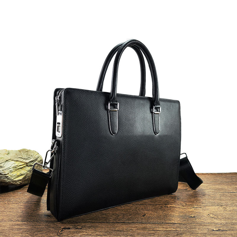 Fingerprint Unlock Bag Genuine Leather Business Commuting Large Capacity Men's Cowhide High-end Handheld Briefcase Anti-theft