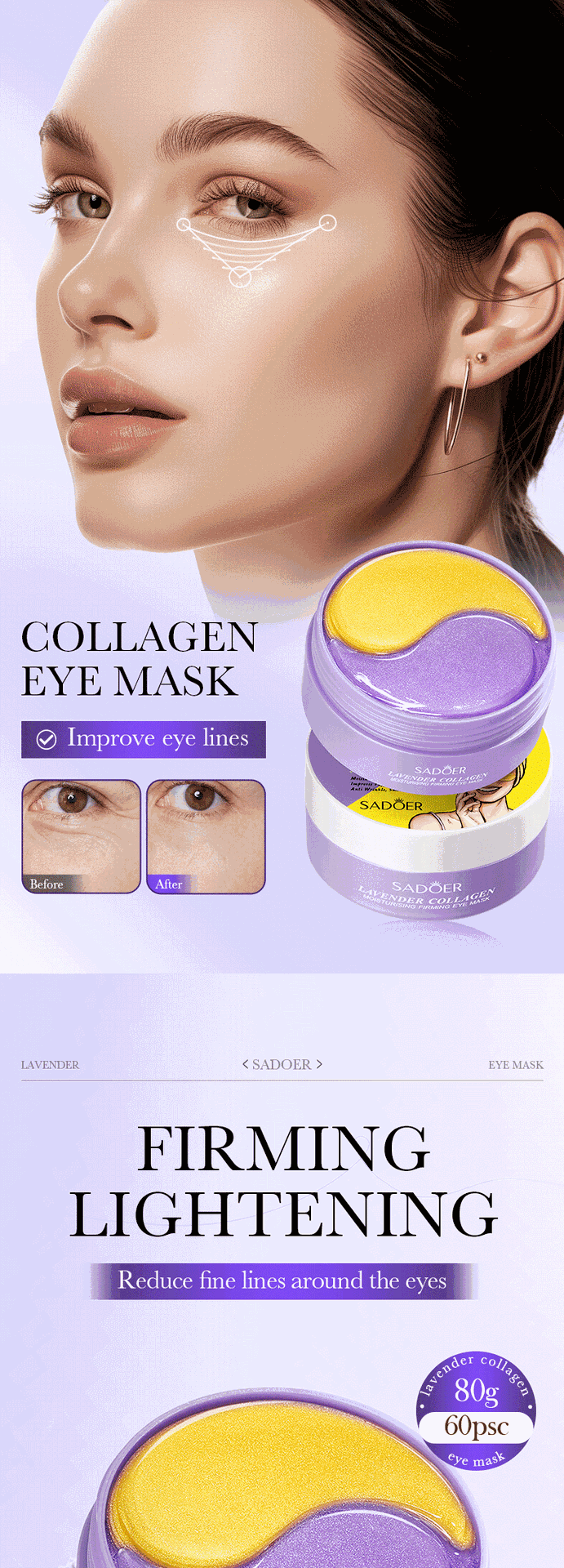Lavender Collagen Eye Mask80gSADOER Firming and Moisturizing Eye Mask Patch  Wholesale