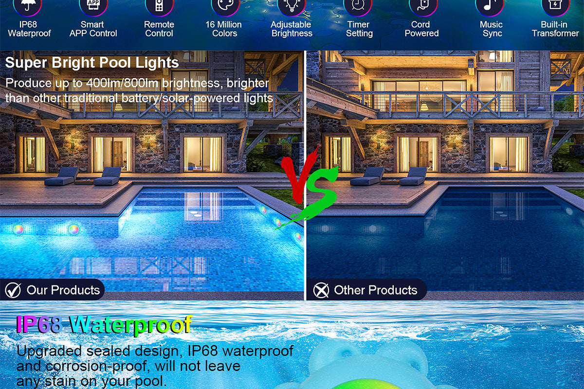 Bluetooth Pool Light IP68Waterproof Underwater Light LED Atmosphere Light Underwater Light Outdoor Hanging Pool Light