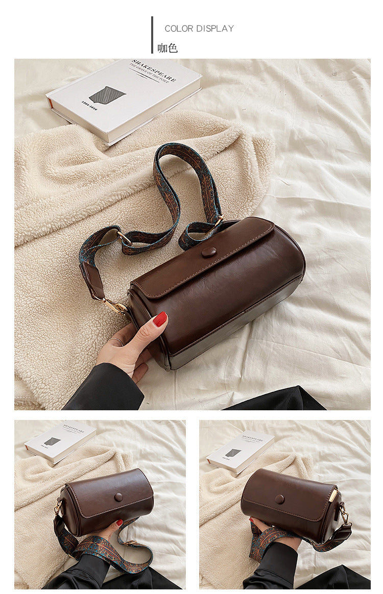 New Fashionable Single Shoulder Bag PU Round Barrel Bag Daily Niche Matching Single Shoulder Crossbody Women's Bag