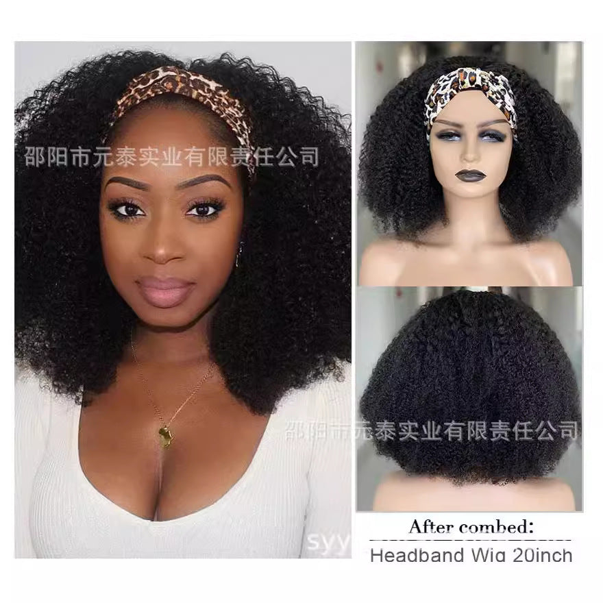 Hair Band Brazilian Human Hair 180% Density Kinky Curly Headband W