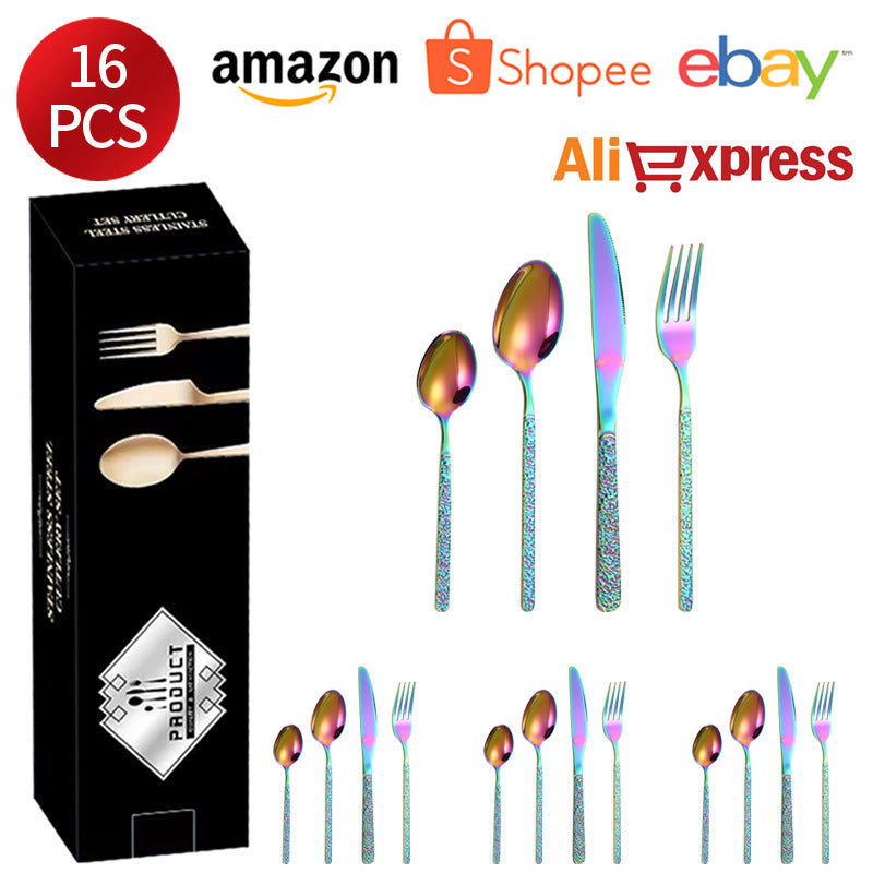 410Stainless Steel Cutlery Set Stone Pattern Knife Fork Spoon24Western-style dining set6Steak Knife and Fork for One Person