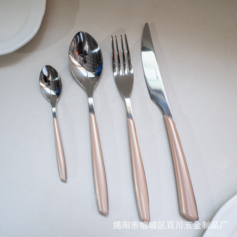 Square Handle High-End Thickened Stainless Steel Western Cutlery Hotel Knife Fork Spoon Set Cutlery Steak Knife Fork Wholesale Factory