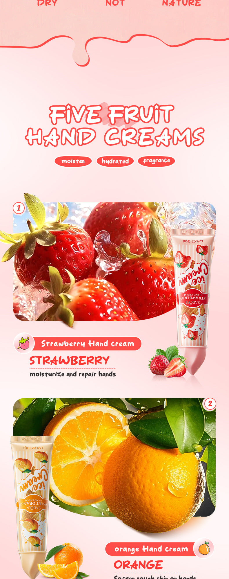 Fruit Hand Cream SADOER Ice Cream Series Moisturizing Autumn and Winter Hand Cream  Foreign Trade Wholesale