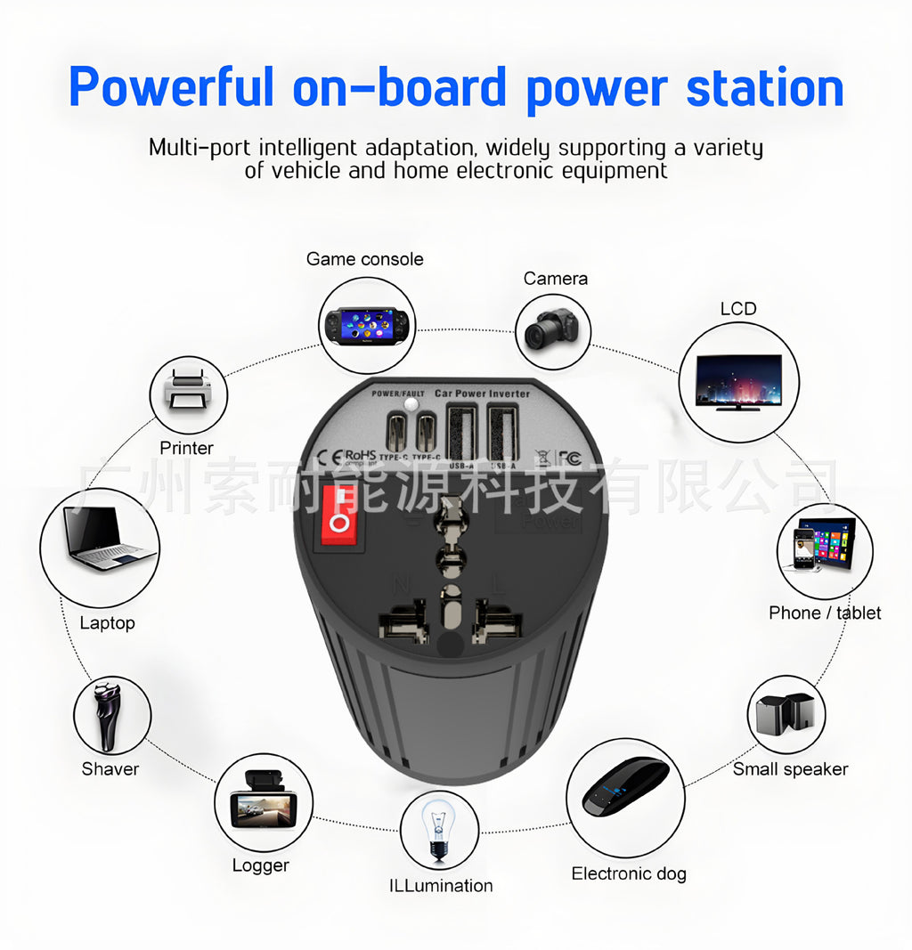 Hot Selling Car Inverter200W 12V Turn110V220V Double USB Type-C Cup Type inverter