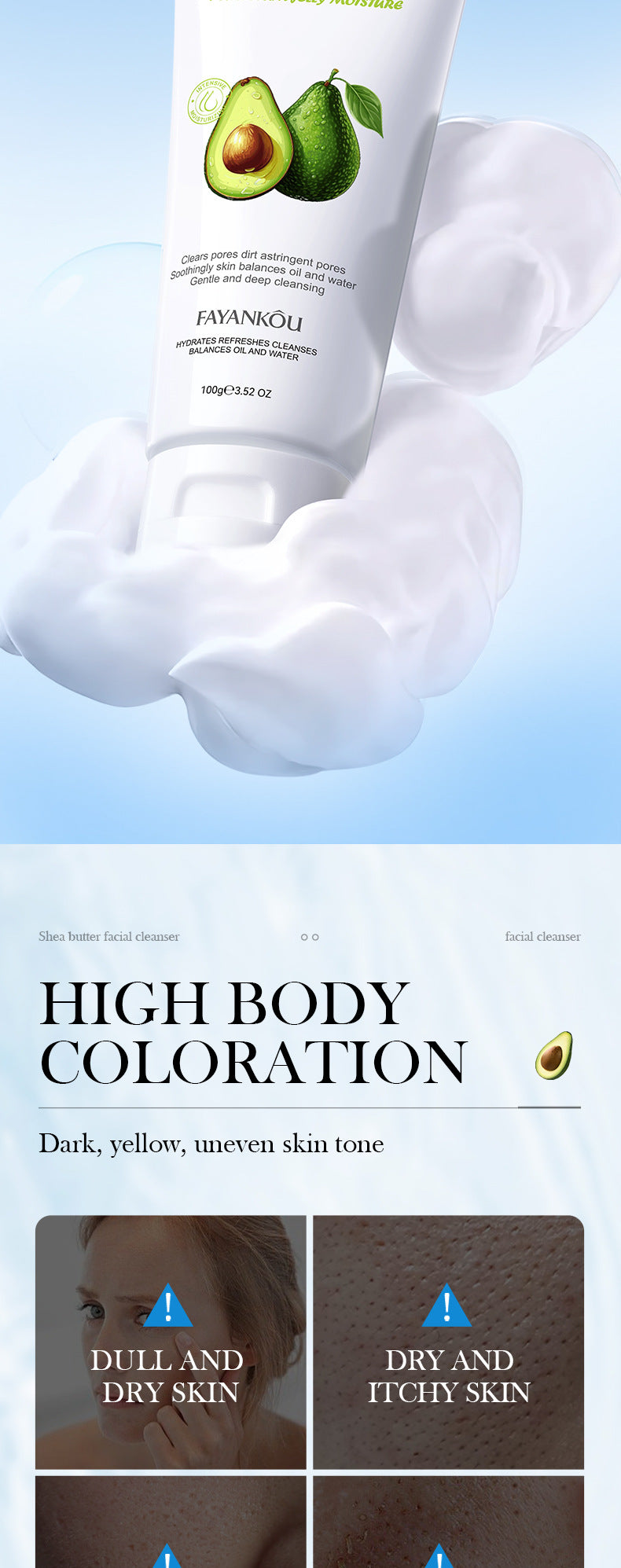 Cross-Border Avocado Skincare Series150ml Moisturizing Anti-Oxidation Cleansing Face Wash Export Manufacturer Wholesale