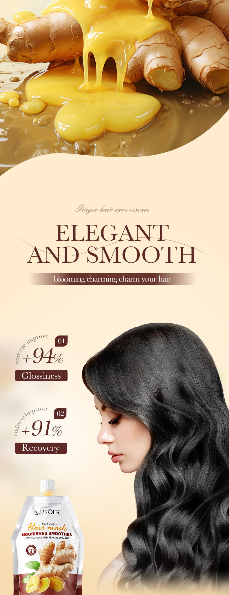 Ginger Hair Mask350g SADOER Smooth Nourishing Repair Moisturizing Hair Mask  Wholesale