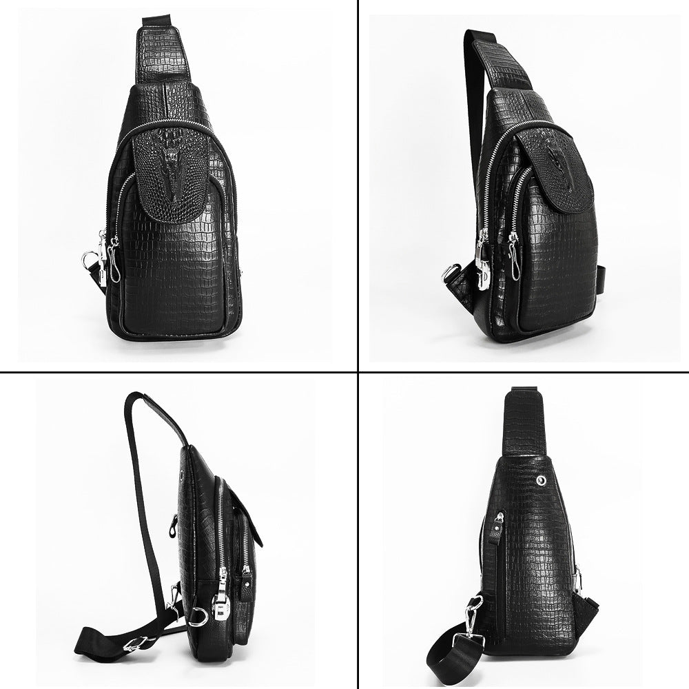 Specialized Password Lock Men's Genuine Leather Chest Bag Crocodile Pattern Top Layer Cowhide Travel Small Shoulder Crossbody Bag Trendy