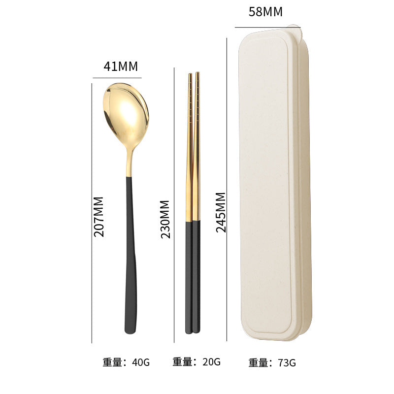 304Stainless Steel Tableware Student Korean Portable Tableware Office Worker Outdoor Spoon Fork Chopsticks Four-piece Set