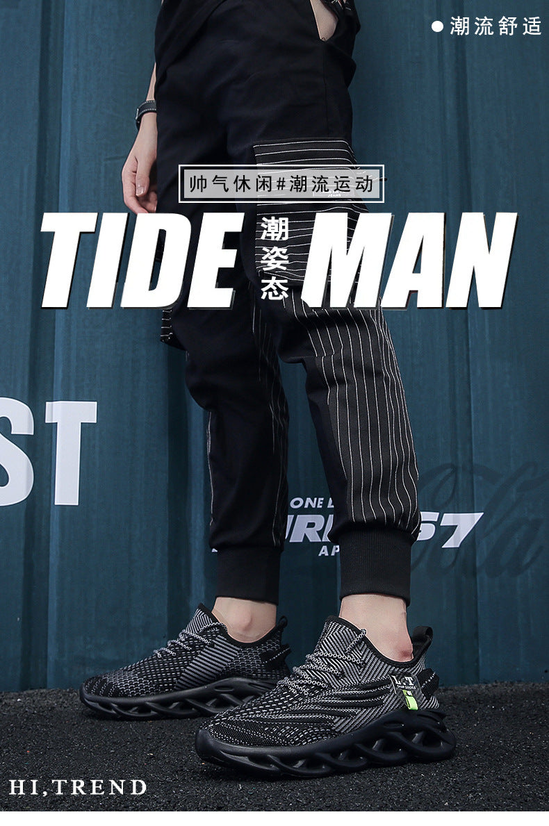 2025Men's Summer New Running Mesh Breathable Shock Absorption Sports Shoes Versatile Flyknit Large Size Mesh Casual Shoes