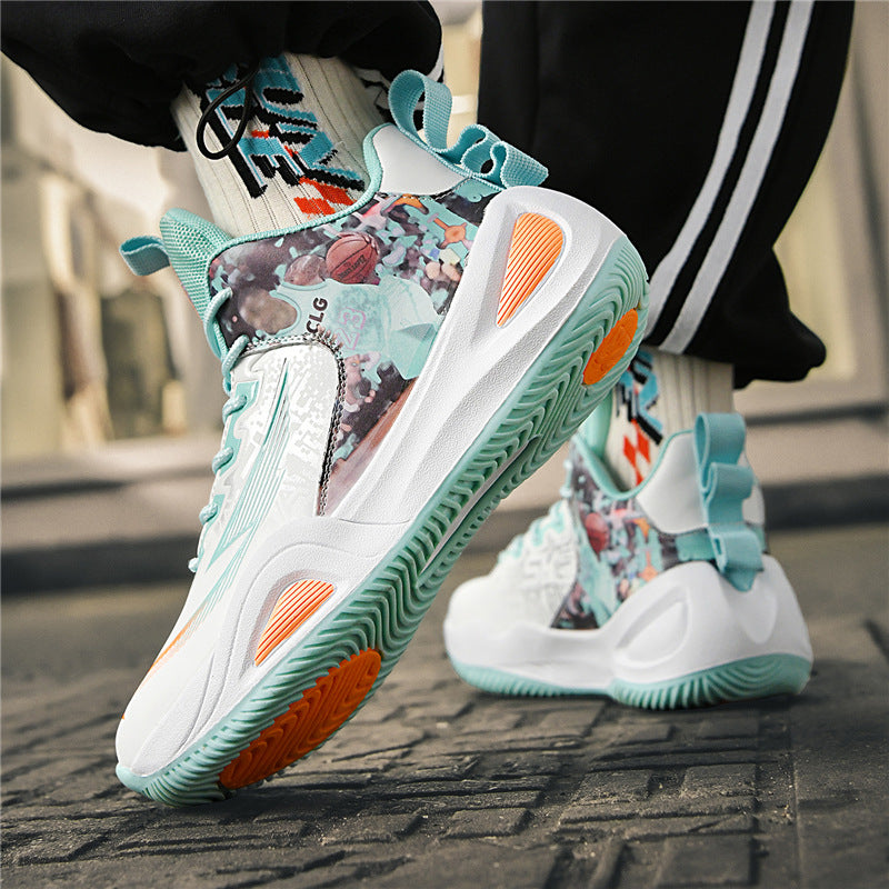 New Trendy Fashion Men's Youth Student Practical Basketball Boots Outdoor Sports Letter Non-Slip Basketball Shoes