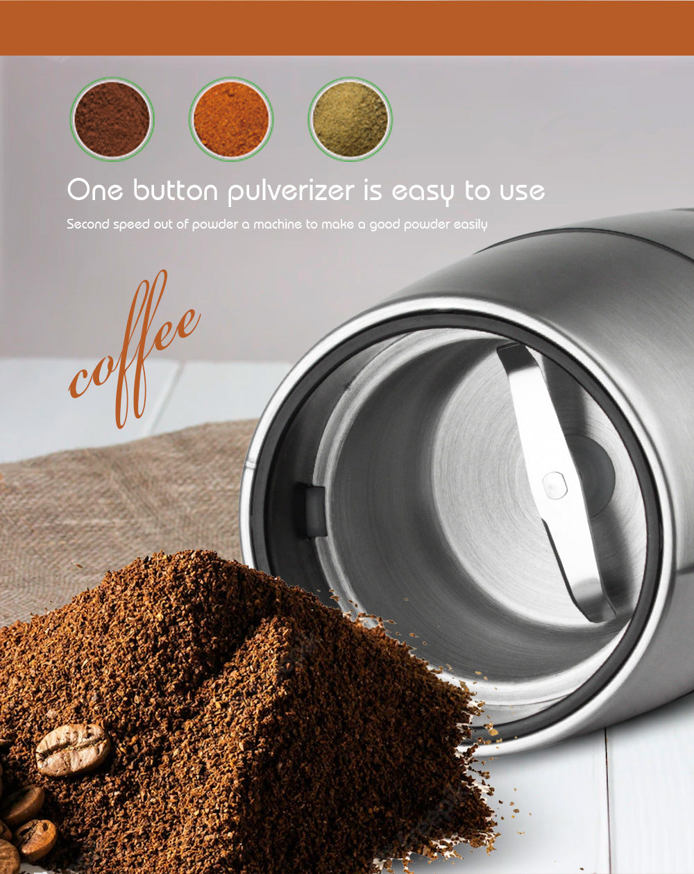 Electric Bean Grinder Dry Grinder Lightweight Household Grinding Cup Portable Coffee Bean Grinder