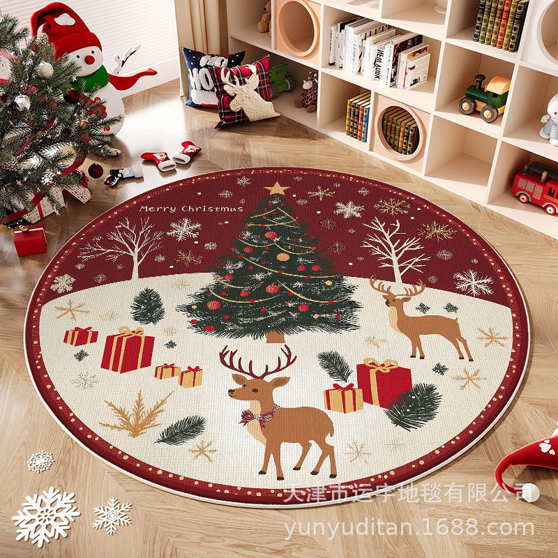 Christmas Carpet Round Living Room Mat Christmas Decoration Atmosphere Mat Christmas Tree Mat Labeling and Shipping