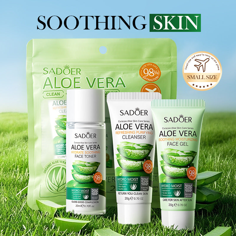 Aloe Vera Travel Three-Piece Set SADOER Aloe Vera Gel Toner Facial Cleanser  Wholesale