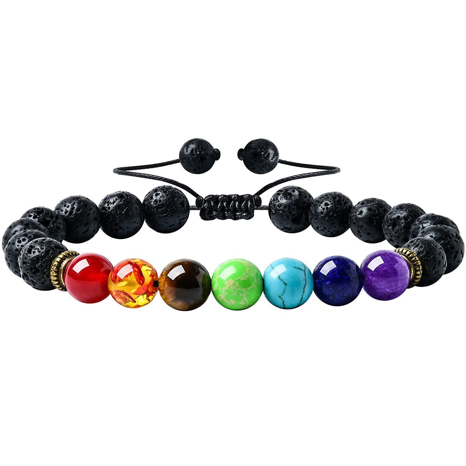 Men's Volcanic Stone Bracelet8mm Natural Stone Beaded Yoga Wheel Elastic Rope White Pine Stone Colorful Braided Bracelet
