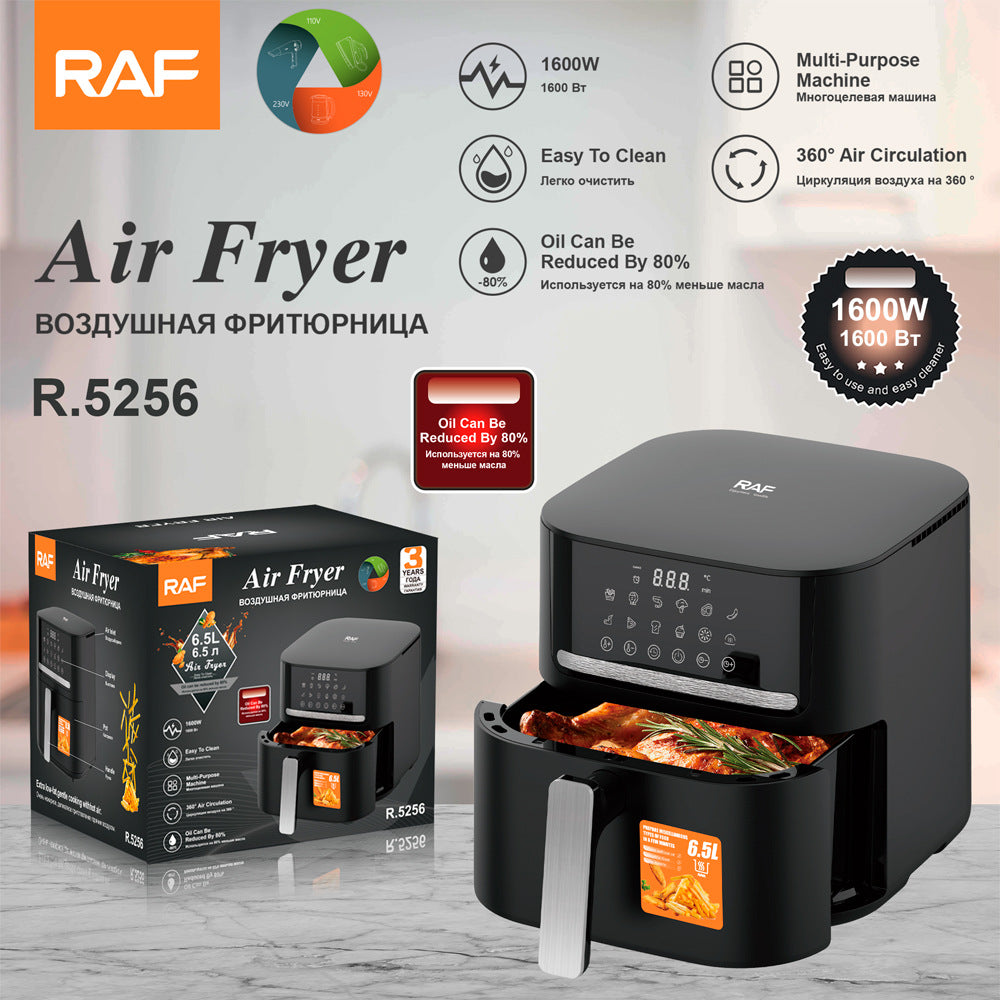 RAF European Standard Air Fryer Large Capacity Multi-Functional Smart Household Digital Display Electric Fryer6.5L No Lampblack