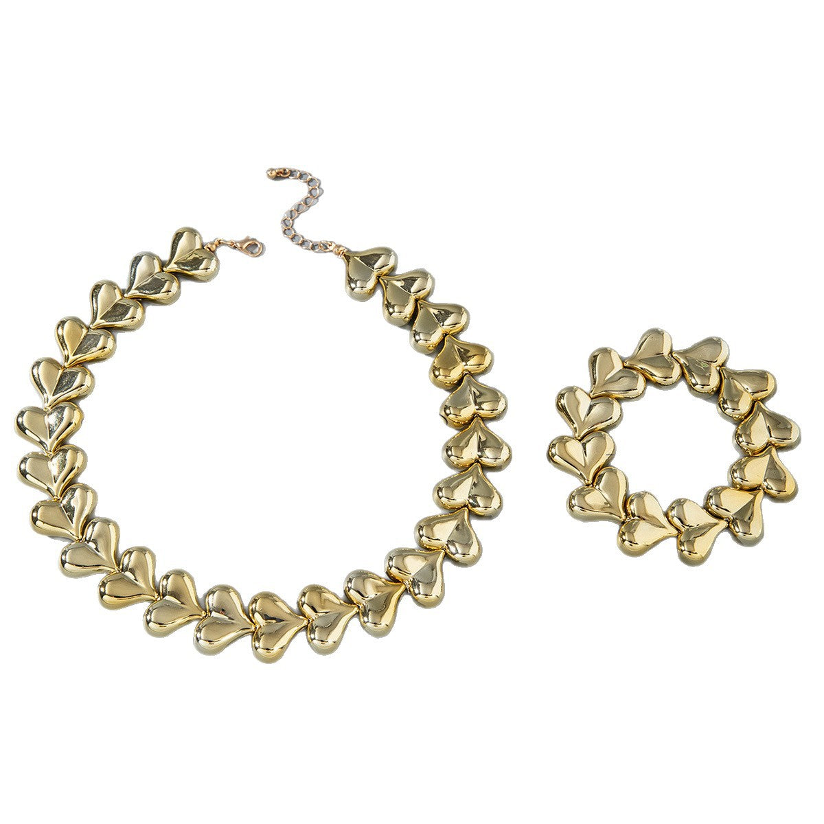 European and American Fashion Personality Heart Exaggerated Necklace Irregular ccb Beaded Bracelet Jewelry Set