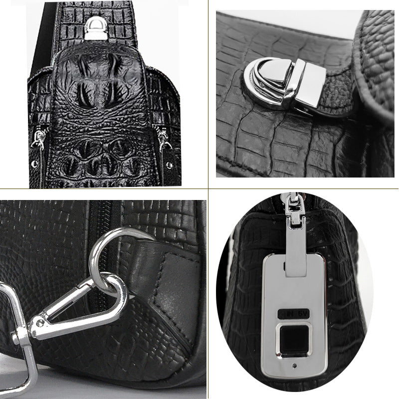 Anti-theft Bag Travel Essential Genuine Leather Chest Bag Men Crocodile Pattern Cowhide Portable Shoulder Crossbody Small Bag