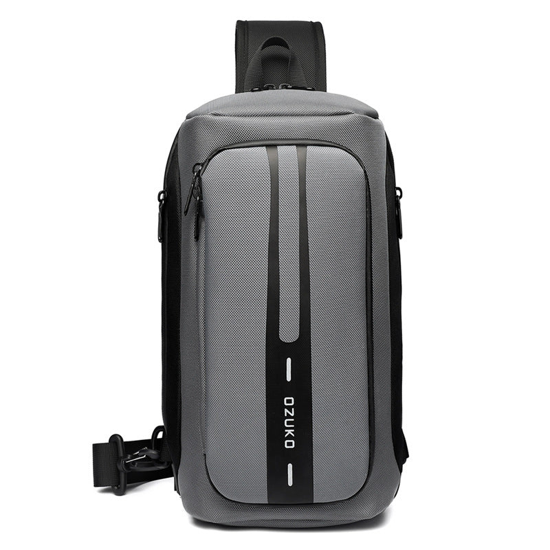 OZUKO Men's Functional Chest Bag Waterproof Crossbody Bag Multifunctional Shoulder Bag Outdoor Sports Large Capacity Trendy Bag
