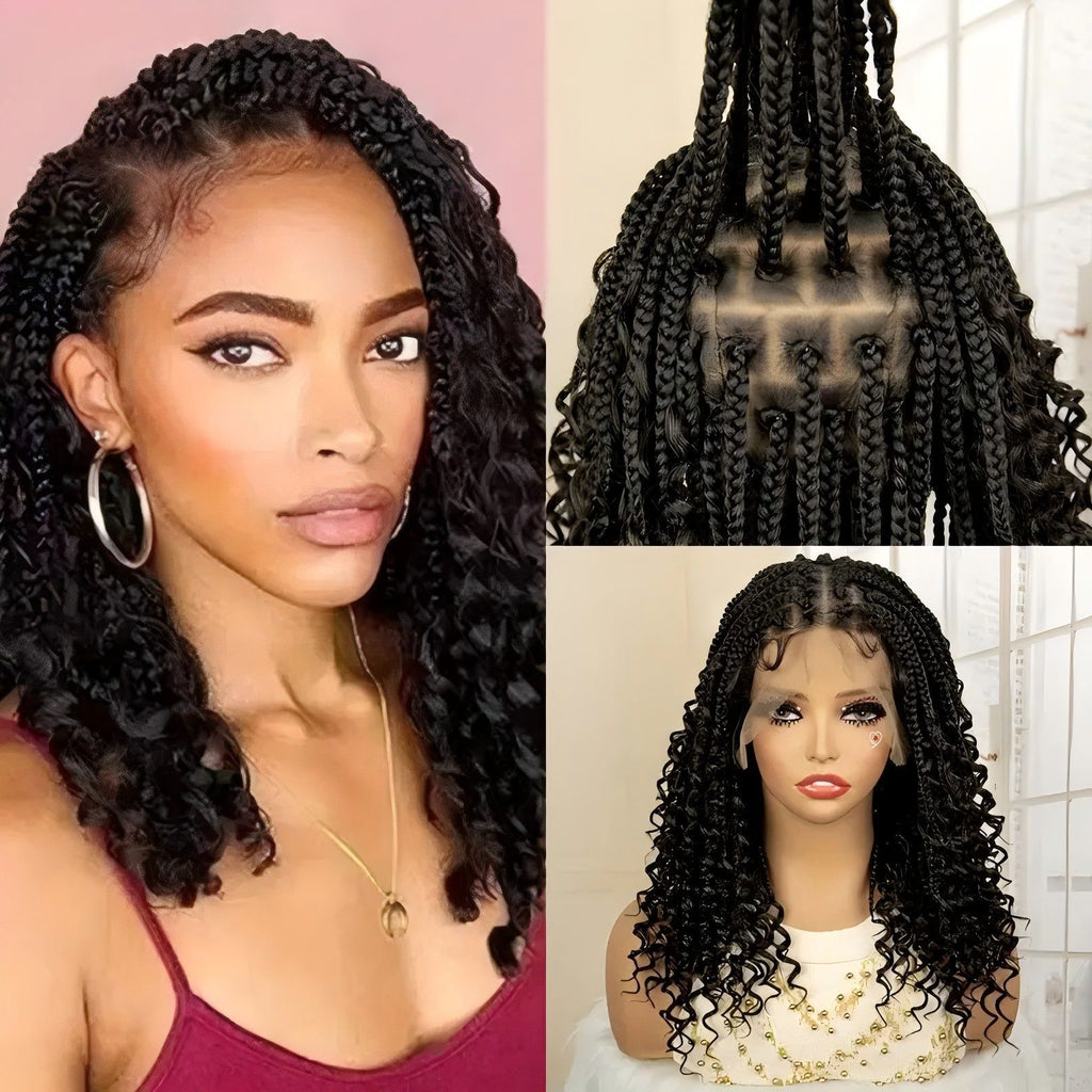 TEMU Cross-Border E-commerce Hot-Selling Synthetic Fiber Hand-Crocheted Lace Three-Strand Braid Ponytail Cover Box braid wigs