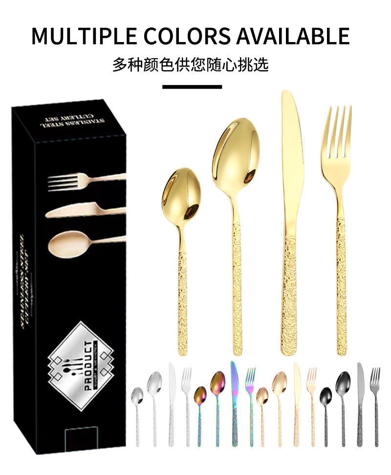 410Stainless Steel Cutlery Set Stone Pattern Knife Fork Spoon24Western-style dining set6Steak Knife and Fork for One Person